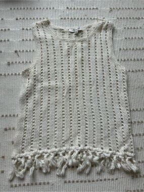 Madewell Cream Crochet Fringe top
